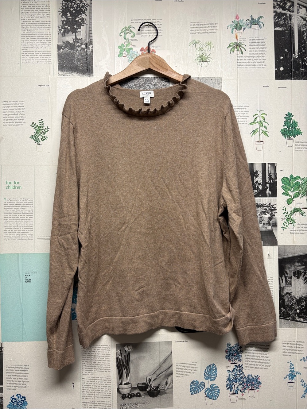 J. Crew Brown Ruffle Mock Neck Sweater